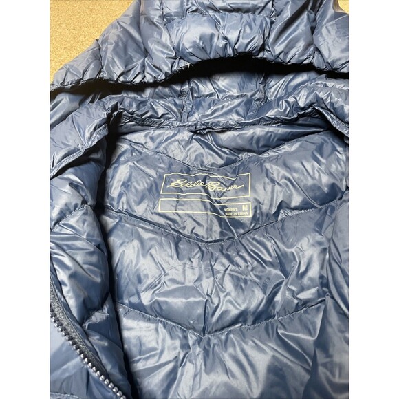 Eddie Bauer Jacket Women's Down Puffer Jacket Size M EB650 Blue Hooded Zip B2 - Picture 4 of 7